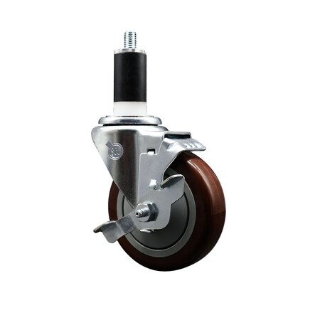 Service Caster 4'' Maroon Poly Swivel 1-3/8'' Expanding Stem Caster with Brake SCC-EX20S414-PPUB-MRN-TLB-138